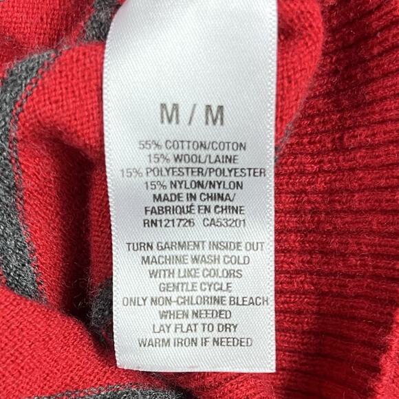 Aeropostale Y2K A87 Red Gray Striped Long Sleeve V-Neck Wool Blend Med Sweater - Picture 9 of 9